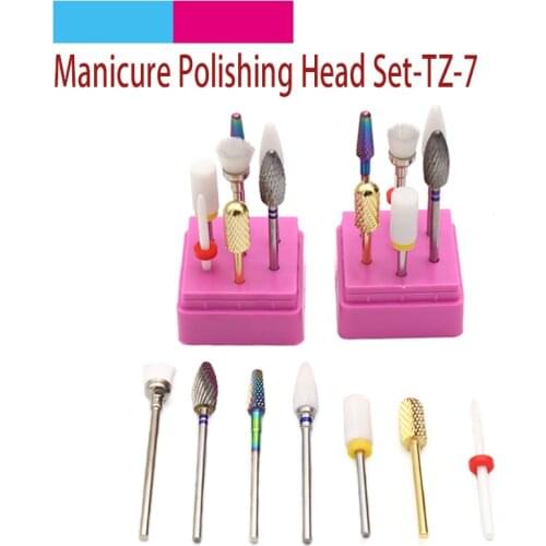7pcs Tungsten Steel Ceramics Nail Grinding Head Milling Manicure Cutter Pedicure Machine Sander Ceramics Drill Bit Electric Tool