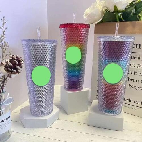 710ml/24oz Diamond Radiant Goddess Straw Cup Coffee Cup With Logo Reusable Double Plastic Durian Cup Glowing Cold Drink Tumbler