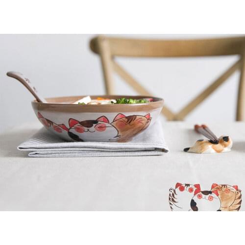 ANTOWALL Japanese Fortune Cat Bowl RamenInstant Noodle Rice Bowl Tableware Restaurant Household Large Soup Bowl