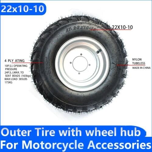 22x10-10 Inch Tubeless Tyre with Rim 22x10.00-10 ATV Wheel Tire for Quad Chinese Off-Road 4-wheel Go-kart Motorcycle Motocross