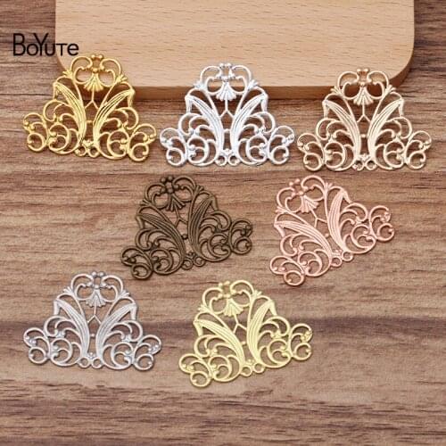 BoYuTe (50 Pieces/Lot) 29*37MM Metal Brass Filigree Flower Materials Diy Hand Made Jewelry Findings Components