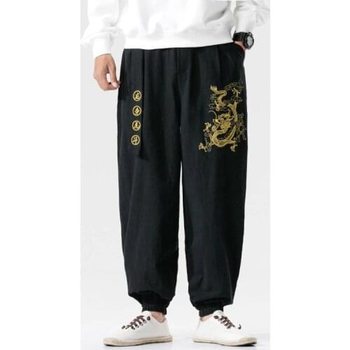 Chinese Style Harem Pants Streetwear Dragon Embroider Pants Men Harajuku Japanese Trousers Kimono Pants Chinese Pants Man KK3326