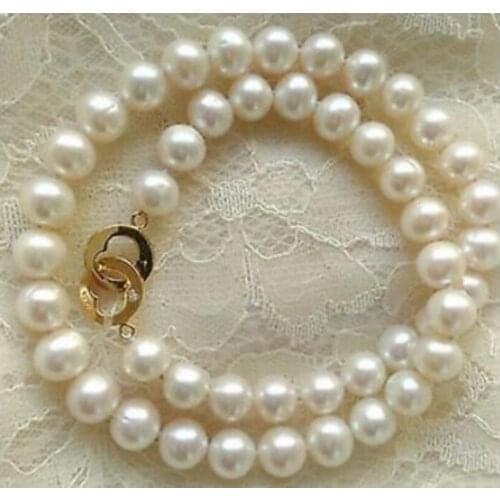 Elegant 9-10mm round south sea round white pearl necklace 18inch