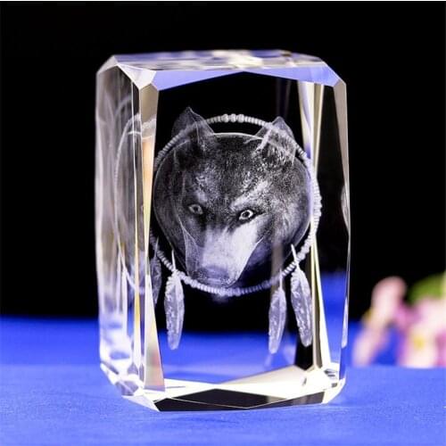 Crystal Home Decor Ornaments 3D Laser Engraved Crystal Glass Decoration Wolf Festival Wedding Gifts Home Decoration Accessories