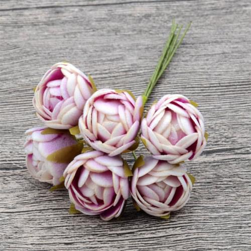 60pcs 2cm Silk Tea Rose Bud Handmake Artificial Flower Bouquet Wedding Decoration DIY Wreath Scrapbooking Fake Flowers Craft