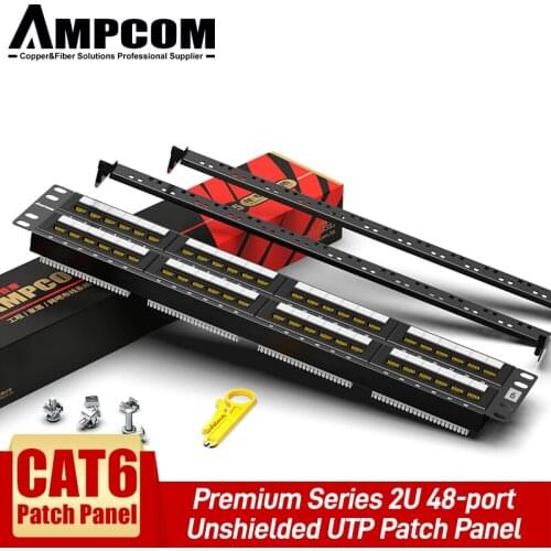 AMPCOM Premium Series CAT6 Patch Panel,15U Gold Plated, 2U 48-Port Rackmount or Wallmount Punch Down Patch Panel