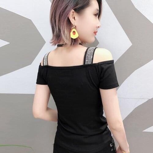 Summer Casual T-shirt Fashion Diamond Short sleeve One word collar Top Women T Shirt Plus Size M-3XL