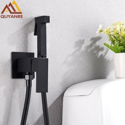 Quyanre Matte Black Bidet Shower Faucet Solid Brass Bidet Faucet Muslim Ducha Higienica Hot Cold Water Mixer Tap Toilet Faucets