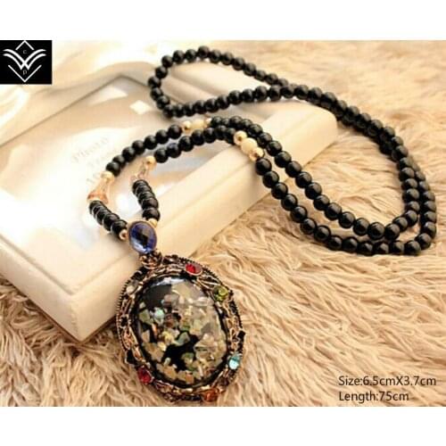 Fashion Vintage Colourful Cat Eye Stone Shell Cystal Necklace Pendant