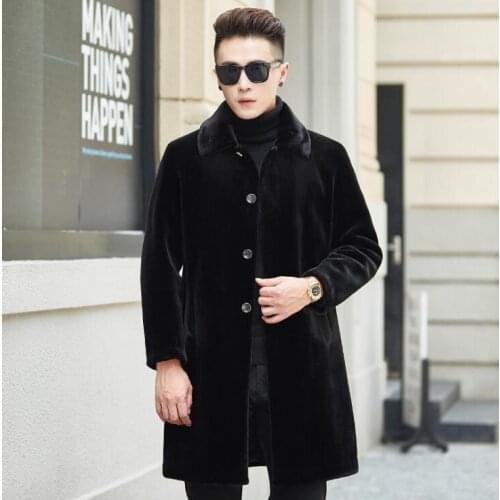 Mink fur leather jacket mens warm faux fur leather coat men loose jackets Middle length winter autumn thicken jaqueta de couro