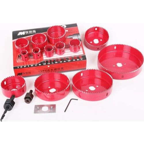 13Piece Hole Saw Set Woodworking Drill Bit Set Plasterboard Drilling Tools 19-127mm Y