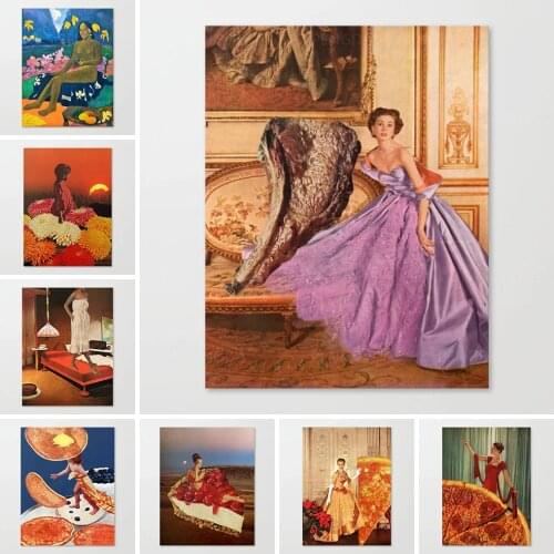 Canvas Wall Art Home Decorative Pizza Abstract HD Printed Poster Woman View Painting Modern Modular Framework For Living Room