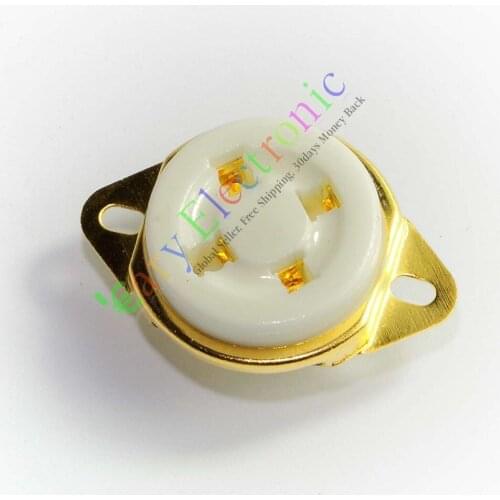 Wholesale and retail 50pc Gold 4pin Ceramic vacuum tube socket Plated For 300B 2A3 audio amp DIY part free shipping