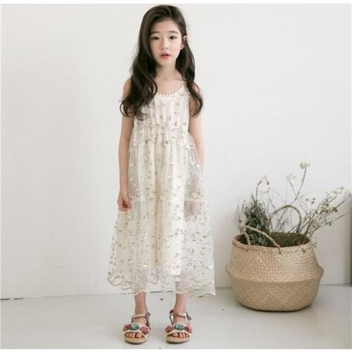 DFXD Children Dress Teens Girls Sleeveless Flower Embroidery Lace Princess Dress Top Quality Cotton Summer Elegant Dress 3-13Y