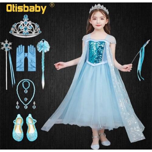Snow Queen Girls Elsa Dress Fluffy Girl Princess Dress Blue Fairy Elza Frock Long Fairy Tail Fantasia Elsa Halloween Costume