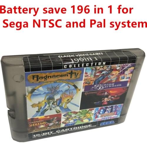 Support save ！Clear Black shell Edtion ! 196 in 1 sega games card for NTSC and pal system