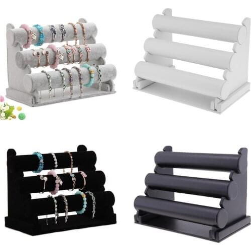 3 Tier Jewelry Hard Display Stand Holder Bracelet Chain Bangle Watch T-bar 2 Colors