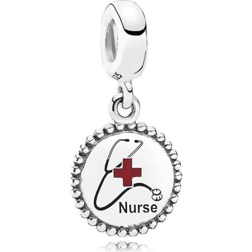 Authentic S925 Sterling Silver DIY Jewelry Nurse Dangle Charm Bead for Women Bracelet Bangle Mixed Enamel Pendant