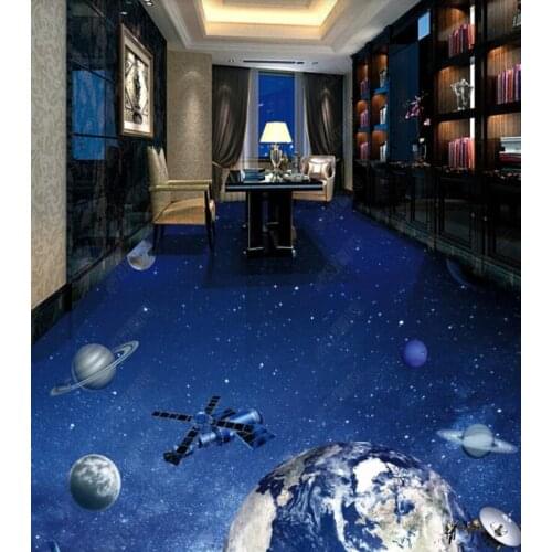 PVC Universe galaxy earth planet non-slip waterproof self-adhesive 3D floor sticker tiles bathroom 3D wallpaper