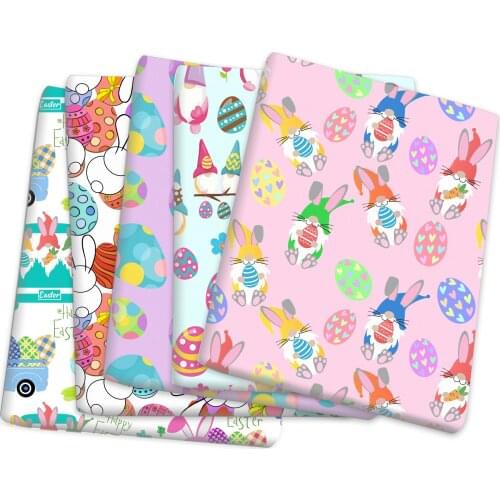 Happy Easter Rabbit Egg Carrot Polyester Cotton Cloth Sewing Quilting Fabric Patchwork Needlework DIY Handmade Material,c15906