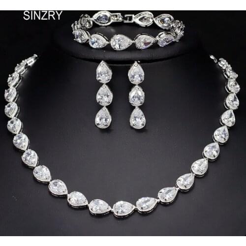 SINZRY bridal jewelry cubic zircon trendy tear shape earring pendant necklace charm bracelet wedding jewelry sets