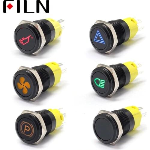 16mm 12v LED black metal push button switch dashboard customsymbol momentary latching on off car racing switch