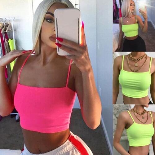 Hot Casual Crop Top Women Camis Streetwear Slim Sexy Summer Top 2021 Strap Cropped Neon Tops Seamless Bralette Tees 2021 New