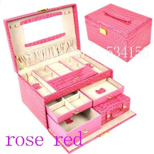 3 layers rose red luxurious leather jewelry box (28.5 * 19 * 16 cm)earrings jewelry packaging display box pu gift box