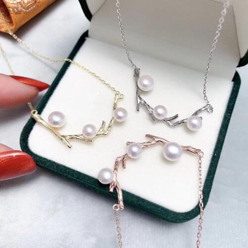 THREE PEARLS 925 Silver Necklace Chain with Pendant Findings Component Jewelry Parts Fittings for Pearls Corals Jades Stones