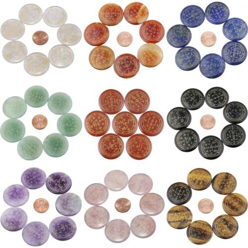 TUMBEELLUWA 7Pc/Set Round Crystal with Engraved Circle Magic Archangel Symbol Spiritual Powers Palm Stone Worry Stone