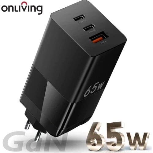 ONLIVING 65W GaN Fast Charger Type C PD Quick Charge QC3.0 USB-C Fast USB Charger For Macbook iPhone Samsung Have EU UK US