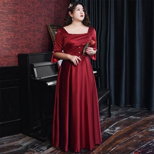 Evening Dress Half Sleeves A-Line Elegant Simple Lace Up Floor-Length Burgundy Square Collar Plus Size Women Formal Gowns D1250