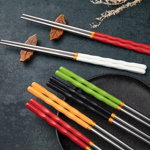 Japanese high-grade five-color mixed gift chopsticks 5 pairs of non-slip anti-scald stainless steel 304 point drill chopsticks
