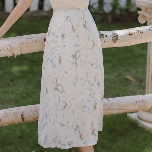 Korean Floral Floral Skirt 2021 Summer New Gentle Temperament Chiffon Printed Elegant Retro Skirt Women