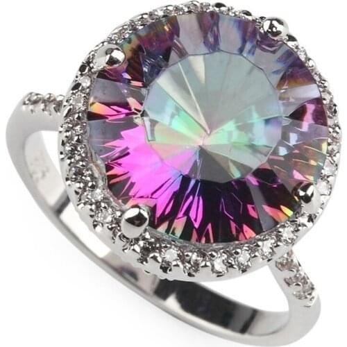 Fleure Esme big rings for women Noble Generous Rainbow and White Cubic Zirconia Fashion Jewelry Accessories Gift R794 size 7 8