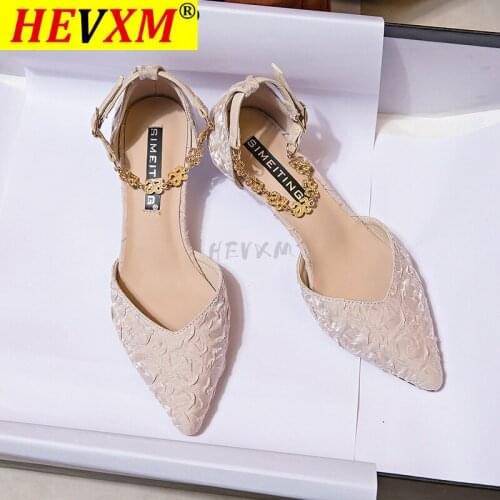 Womens Sandals New Beaded womens shoes in summer 2021, pointed hollow womens single shoes, medium heel, thick heel, all kinds