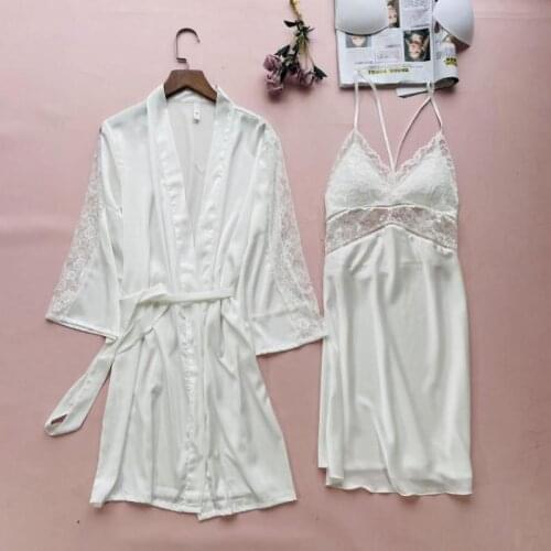 Sexy White Women Robe Kimono Gown Patchwork Hollow Out Lace Wedding Robe Nightgown Set Spring Summer Above Knee Home Dress XXL