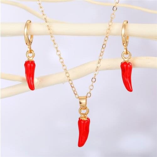 1PC Creative Cute Red Small Chili Pendant Necklace For Women Fashion Irregular Geometric Resin Hoop Earrings Party Jewelry N161