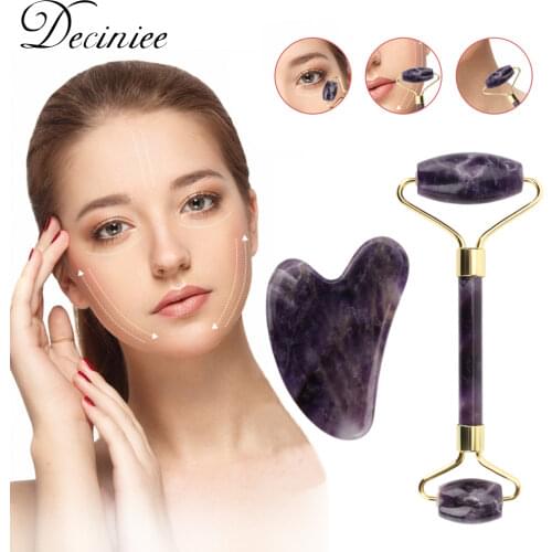 Jade Roller Gua Sha Set Face Roller Facial Beauty Roller Skin Care Tools Real Natural Massager for Face Eyes Neck Body Muscle