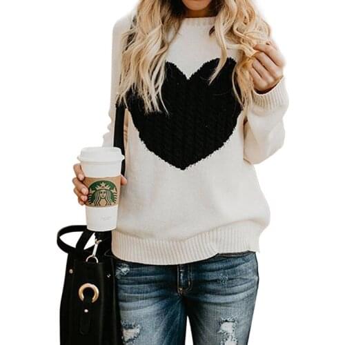 2021 Autumn Womens Sweater Casual Street Clothes Moderate Knitting Pullover Lady Sweater Hiver Heart Pattern Long Sleeve