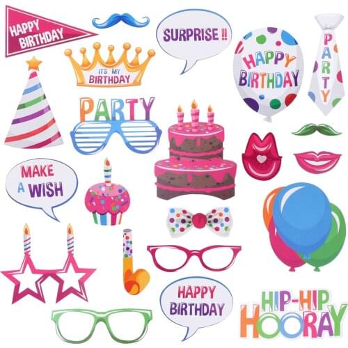 22pcs Happy Birthday Photo Booth Props Funny Creative Birthday Decor For Celebrating Party Supplies And Decorations Selfie Props