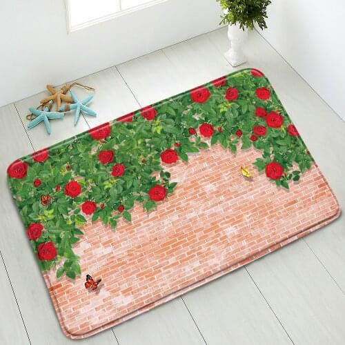 3D Brick Wall Flower Non-Slip Bath Mat Indoor Home Carpet Bedroom Kitchen Doormat Welcome Mats Washable Foot Pads Absorbent Rug