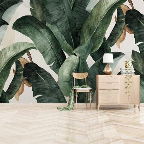 Bacal Custom 3D Photo Wallpaper Home Decor Retro Nostalgic Pastoral Hand Painted Banana Leaves Large Mural Room Wall Decoration