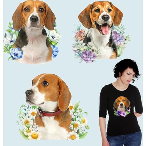 Beagle Flowers pet dog Heat Transfer PVC Patch for Clothing DIY T-shirt Heat Transfer Iron on patches Ironing stickers