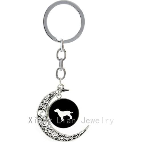 Super cute Labrador Retriever Dog moon pendant keychain steampunk pet dog lover key chains lovely kids girls birthday gift T367
