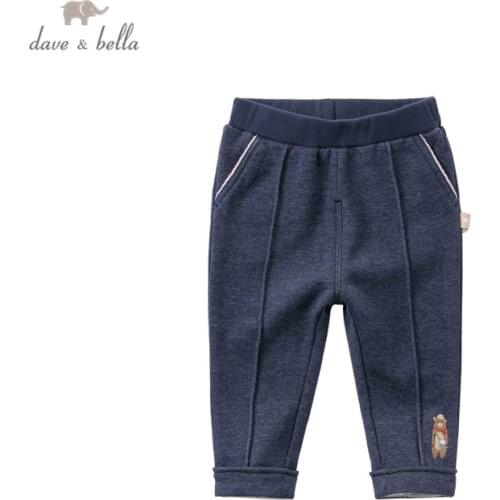 DB15329 dave bella autumn baby unisex fashion cartoon pockets pants children full length kids pants infant toddler trousers