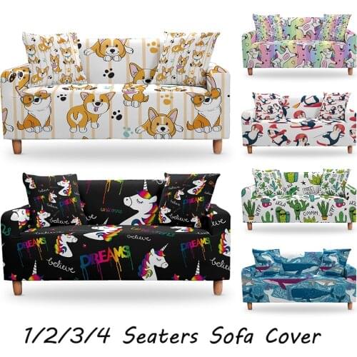 Cartoon Print Stretch Elastic Sofa Cover Unicorn Sofa Cover Slip-resistant Couch Covers for Living Room Fully-wrapped Anti-dust