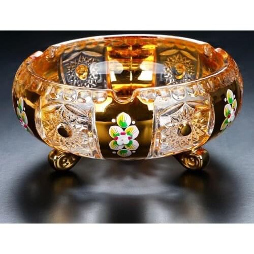 Crystal Glass Ashtray Portable Cigarette/Cigar Ashtray for Office Living Room Clubhouse KTV Useful Desktop Ornament