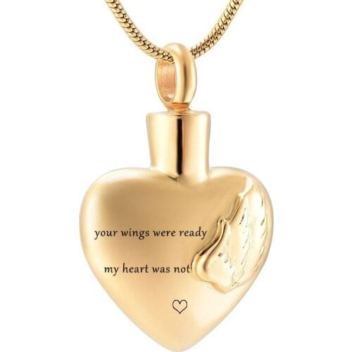 IJD9917 Your Wings were Ready My Heart was Not-Stainless Steel Wings On Heart Cremation Memorial Urn Necklace for Human Ashes