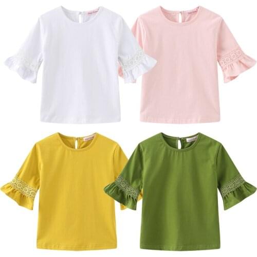 Teenager Girls Lace Shirt Children Summer Candy Color Clothing Kids Baby Girls Half Flare Sleeveless Tops Toddler Girls T-Shirt